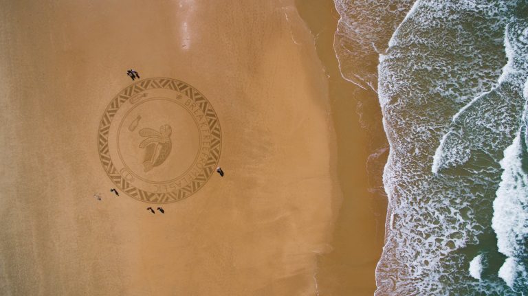 Plastic pollution beach art Spain 1