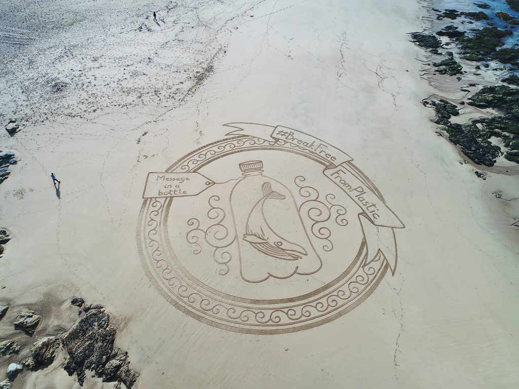 Plastic pollution beach art Portugal 1