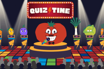 Tomato hosting a quiz for vegetables and fruit