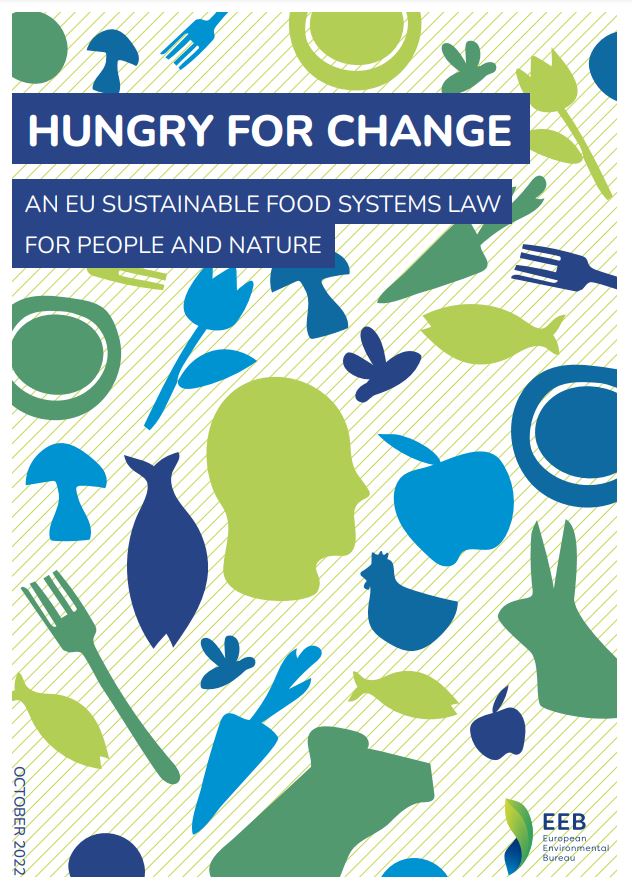 cover image of EEB report on the sustainable food systems law entitled hungry for change