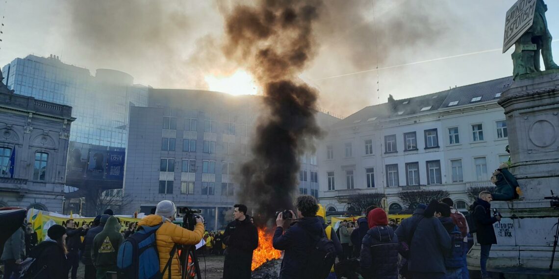 Farmers protesting in Brussels in February 2024.