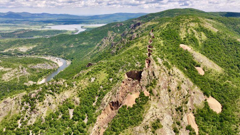 Ancient volcanic ridges with mining scars